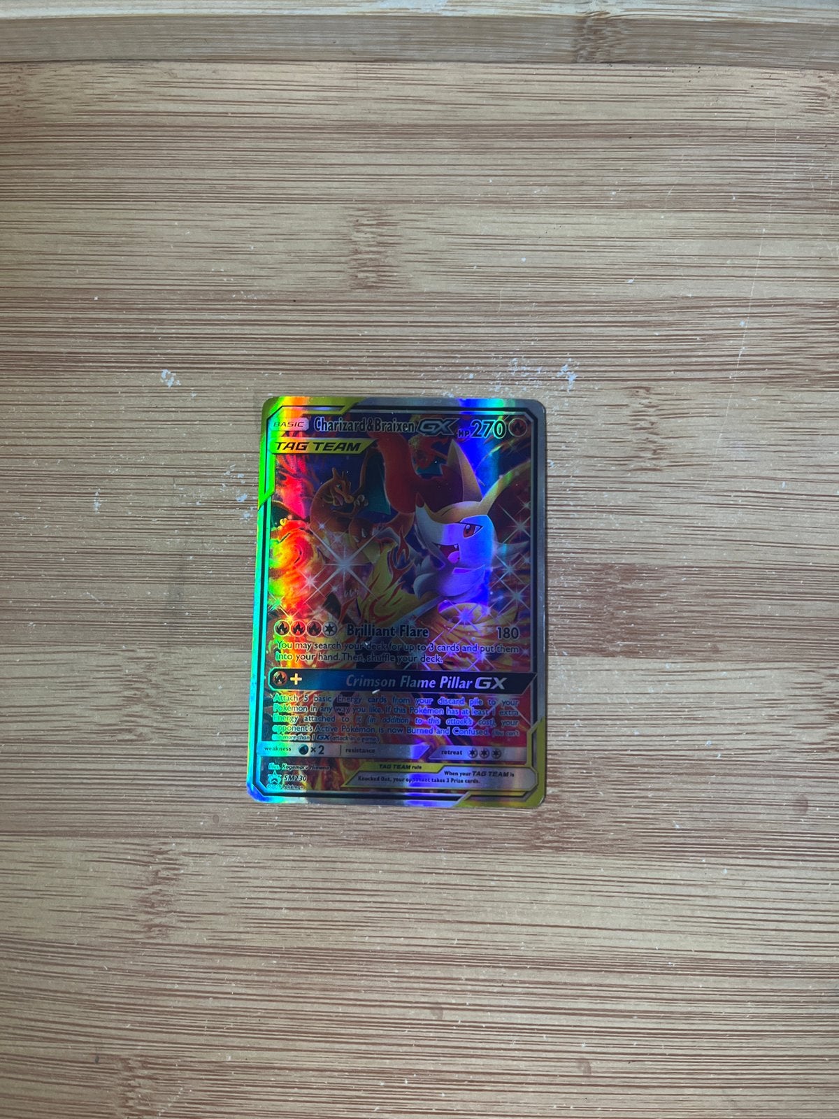 Pokémon Kaart: Charizard & Braixen GX TAG TEAM (Foil), Ophalen of Verzenden, Zo goed als nieuw, Losse kaart, Foil