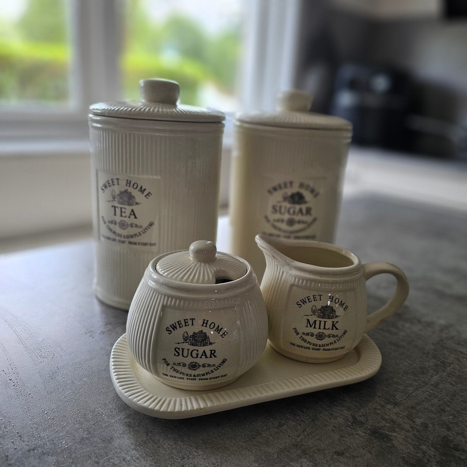 Thee, koffie, suiker en melk kannetje set, Beige, Ophalen of Verzenden, Zo goed als nieuw, Voorraadpot