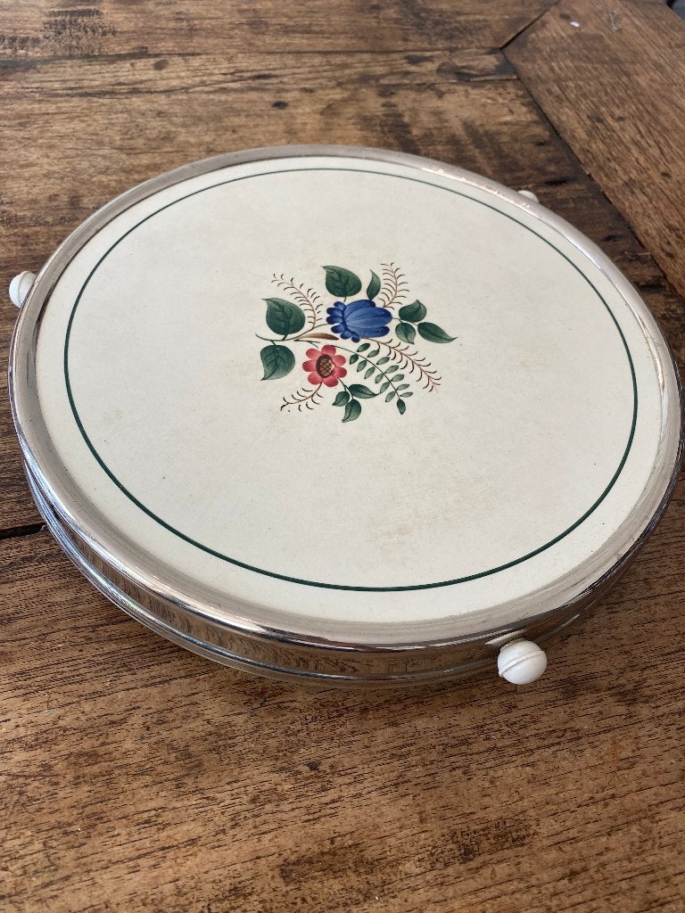 Brocante keramiek gebakschaal gebloemd mid century, Ophalen of Verzenden