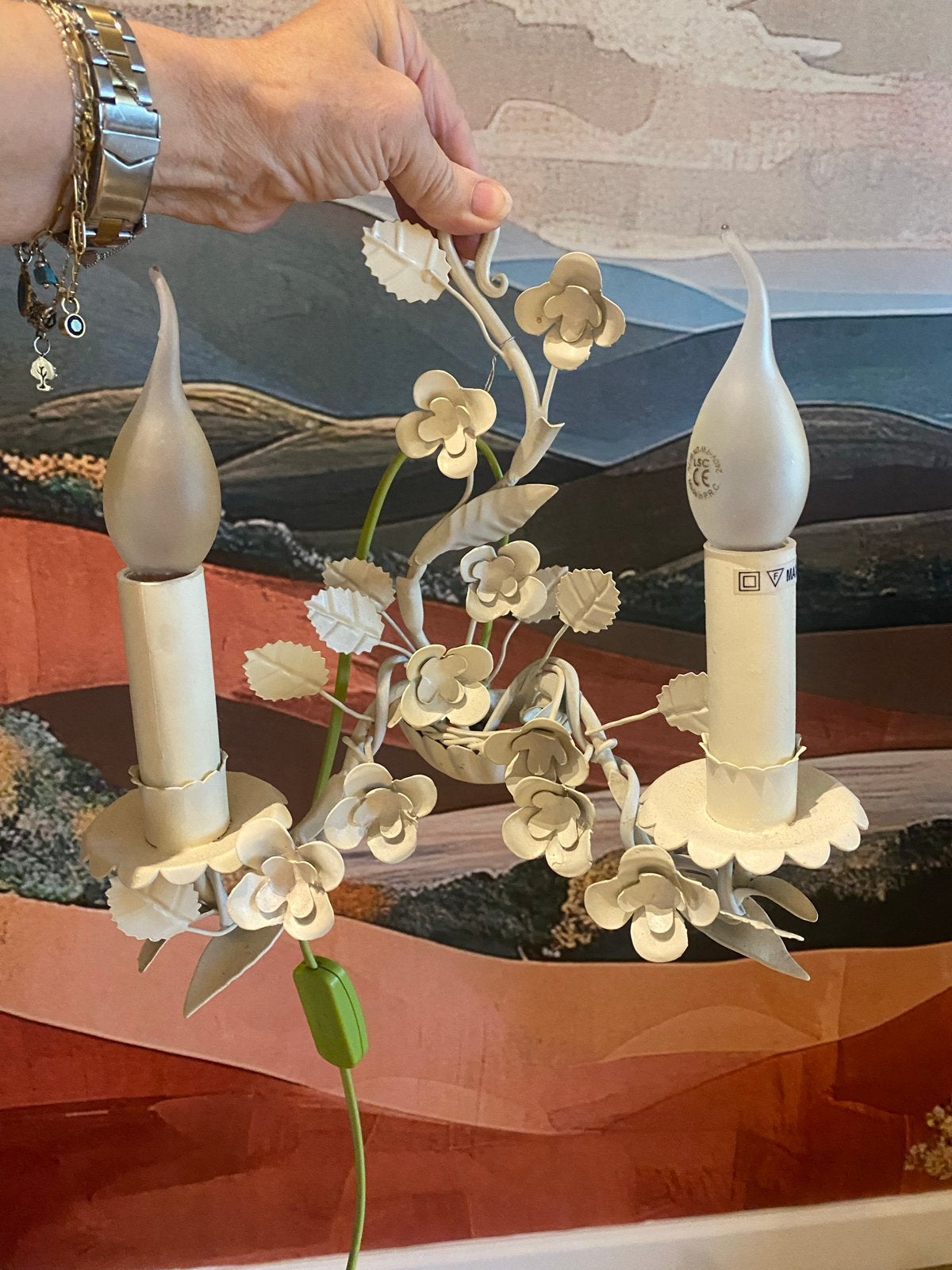 Vintage wandlamp met bloemmotief, Ophalen of Verzenden
