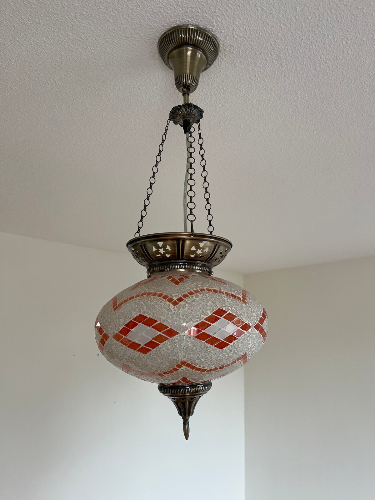 Oosterse Mozaïek Hanglamp - Oranje/Wit, Huis en Inrichting, Ophalen of Verzenden, Zo goed als nieuw, Glas, E27 (groot)