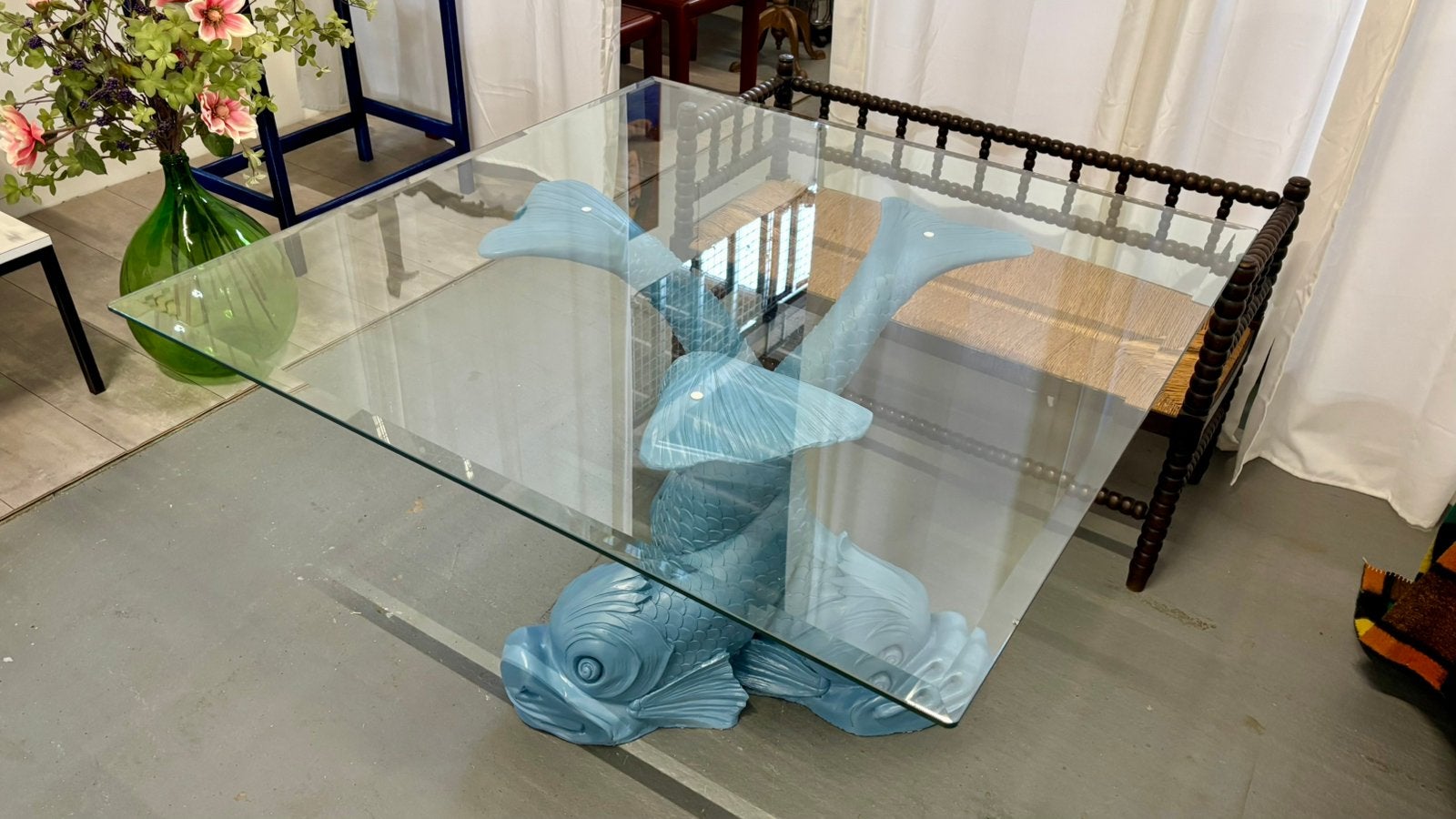 Unieke koi vissen eettafel Misty blauw, Ophalen, ., Glas, .