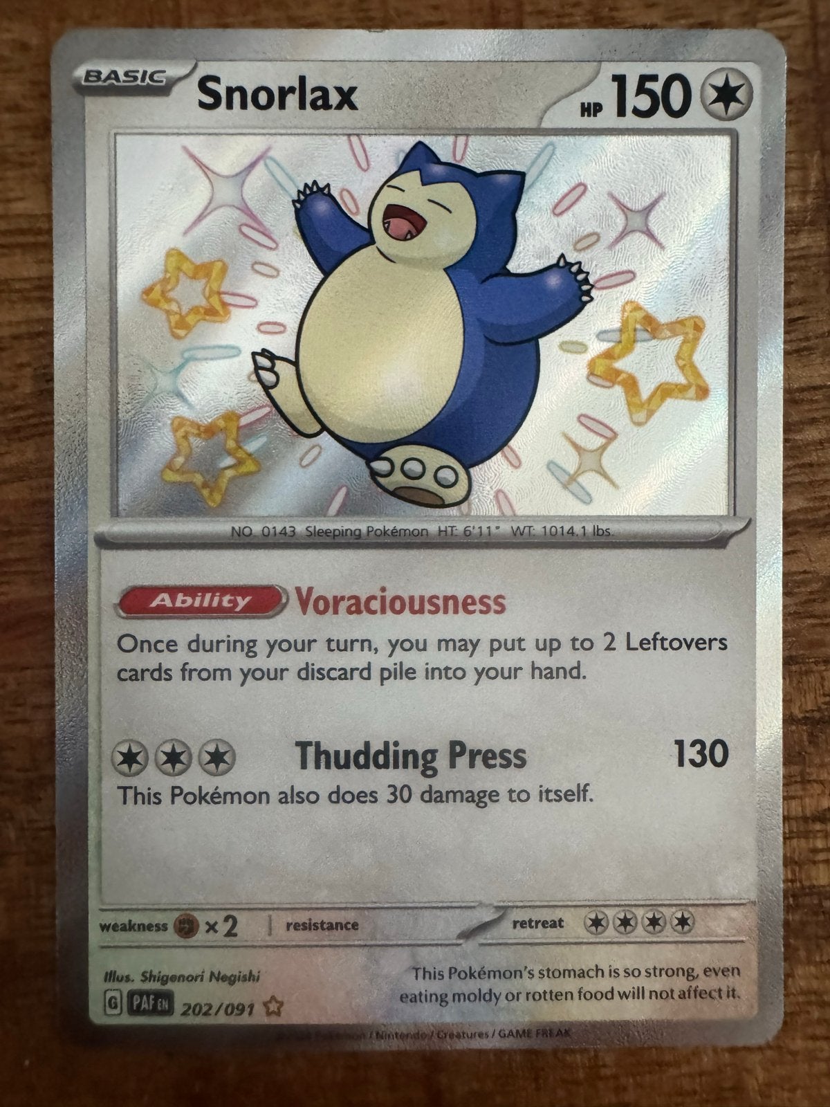 Pokémon Kaart Snorlax 202/091 PAFN - Zo goed als nieuw, Ophalen of Verzenden, Zo goed als nieuw, Losse kaart, Foil