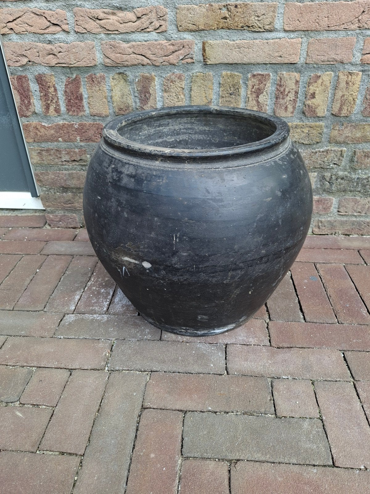 Mooie grote zwarte stenen kruik, Huis en Inrichting, Ophalen, Gebruikt, Zwart, 36 cm