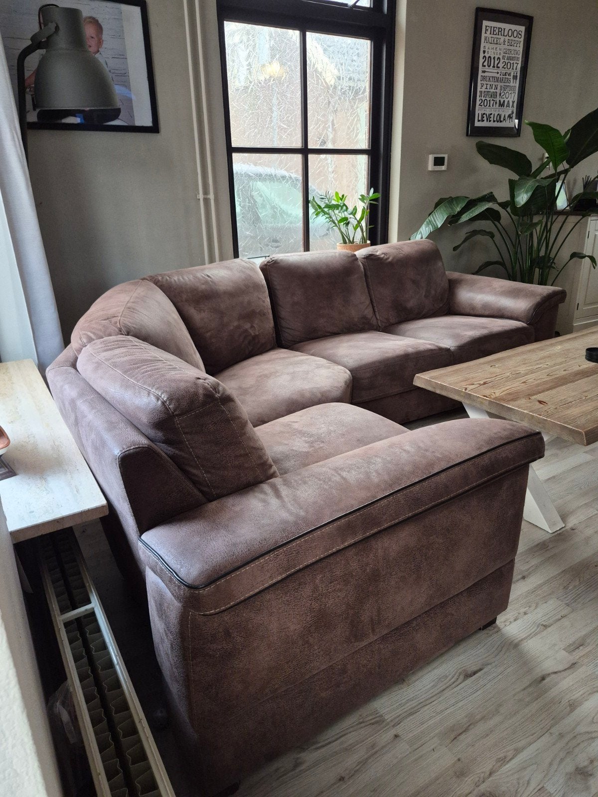 4-zits bank met 4 eetkamerstoelen - Gebruikt, Ophalen, Zo goed als nieuw, Stof