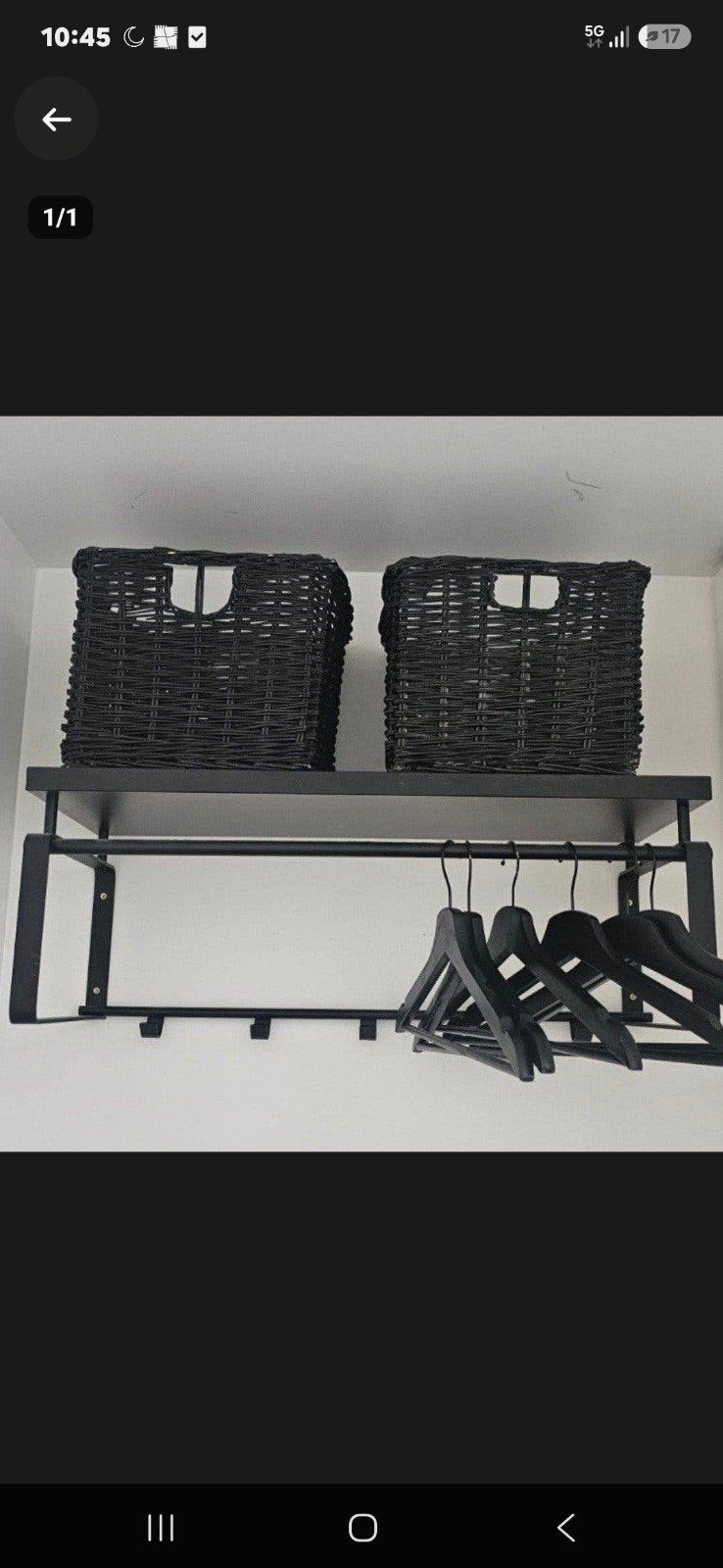 Zwarte wandkapstok met legplank en haken, Gebruikt, Minder dan 100 cm, Metaal, Ophalen