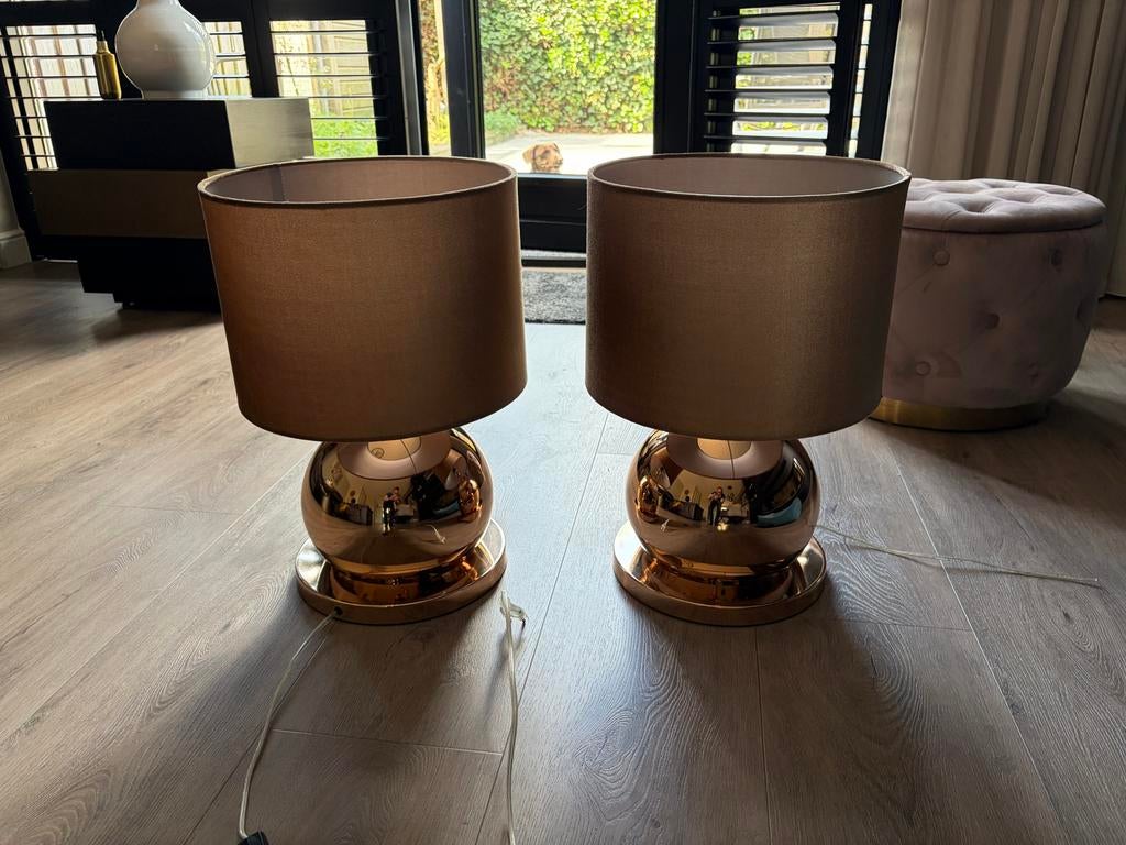 Eric Kuster Set van 2 gouden tafellampen, Huis en Inrichting, Ophalen, Zo goed als nieuw, Metaal, 50 tot 75 cm