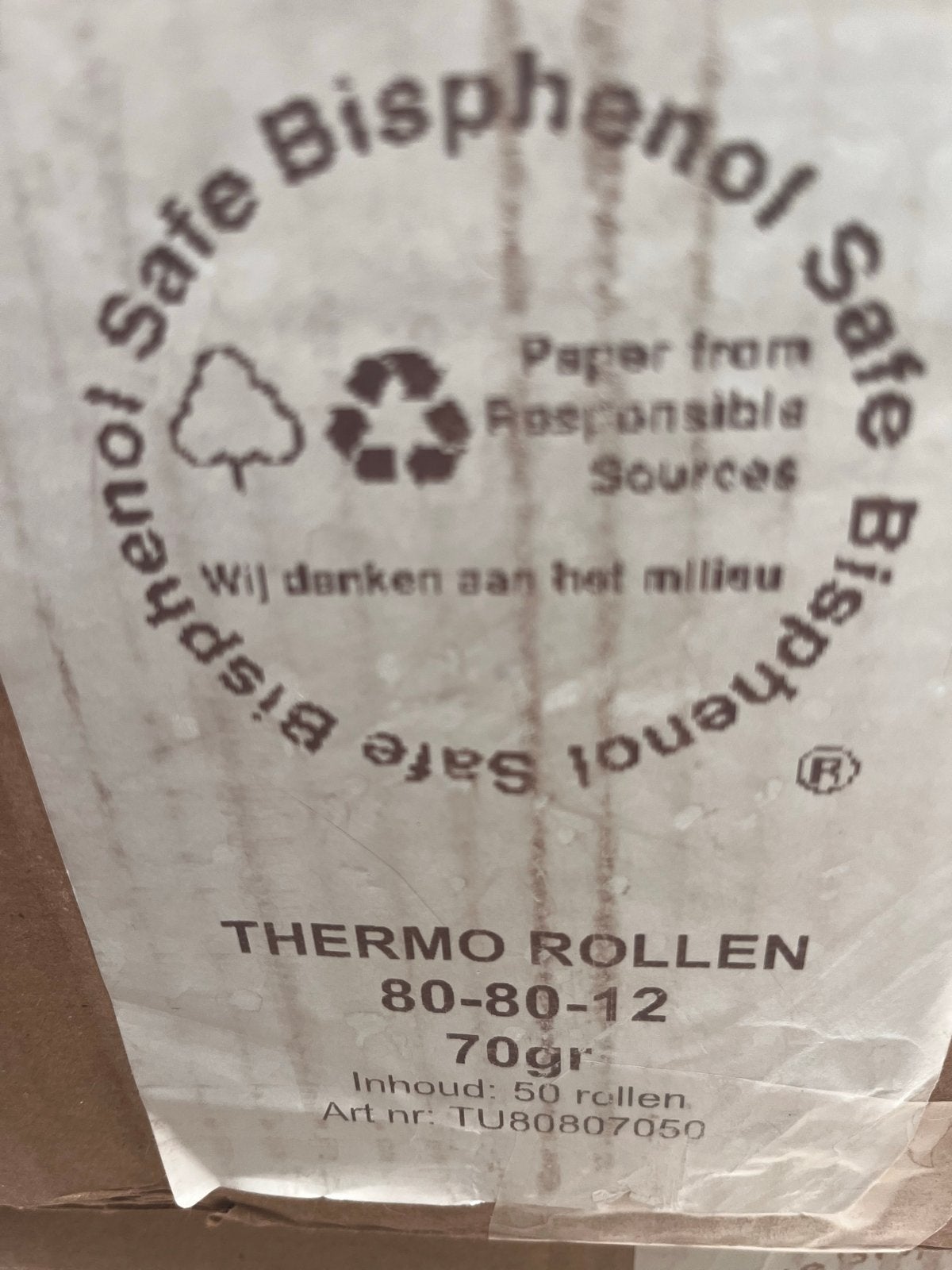 Thermo Rollen 80-80-12, 70gr, BPA-vrij, 50 rollen per doos, Computers en Software, Printerbenodigdheden, Ophalen of Verzenden