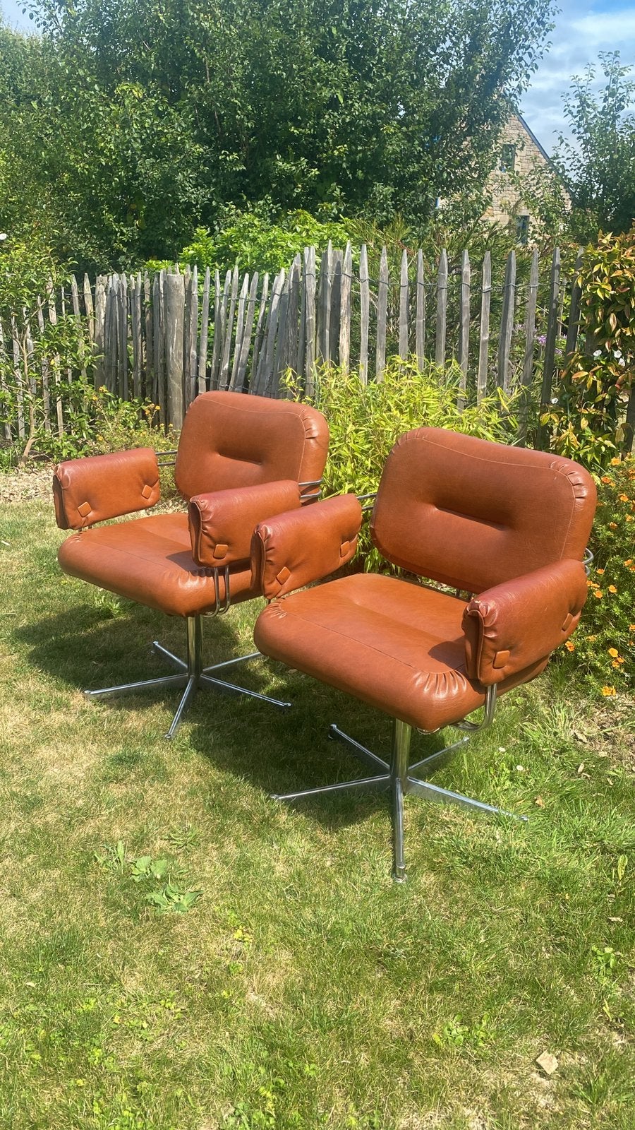 Iconische vintage design fauteuils – jaren 70 – cognac bruin, Ophalen, Gebruikt, Minder dan 75 cm, Vintage, retro, jaren 70