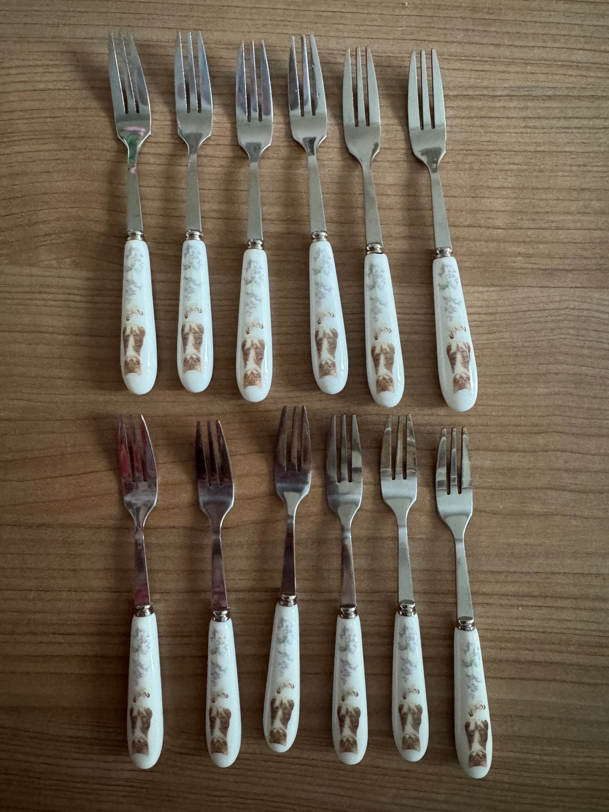 12 gebaksvorkjes franciens katten, Ophalen of Verzenden, Rvs of Chroom