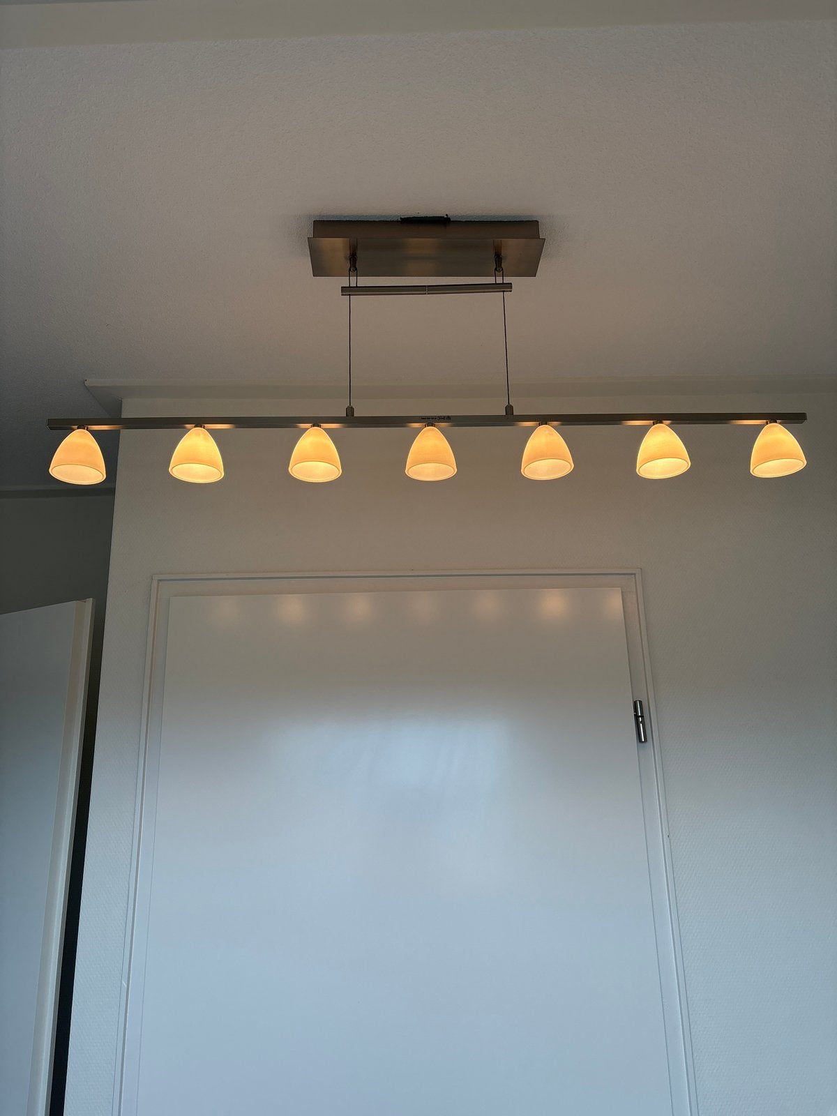Moderne in hoogte verstelbare hanglamp met 7 spots, Ophalen, Gebruikt, Metaal, Overige fittingen