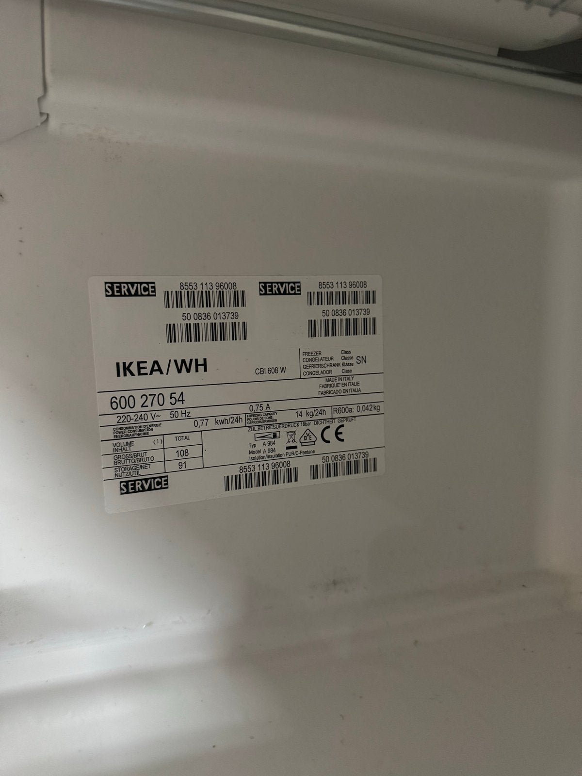 IKEA/WH Vriezer met 4 lades - 108 liter inhoud, Witgoed en Apparatuur, Koelkasten en IJskasten, Gebruikt, 100 tot 150 liter, Met aparte vriezer