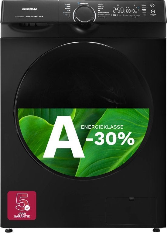 Inventum wasmachine VWM8030B - 8kg - Zwart, 1200 tot 1600 toeren, Inventum Huishoudelijke Apparaten B.V., 8 tot 10 kg, Ophalen of Verzenden
