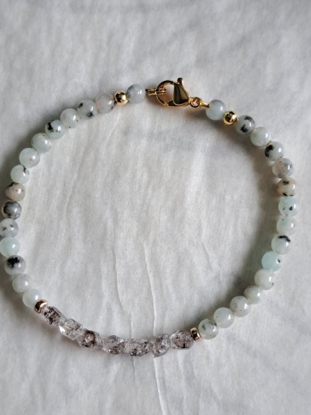 Herkimer Diamant & Kiwi Jaspis Armband - 19.5 cm, Overige materialen, Nieuw, Ophalen of Verzenden, Groen
