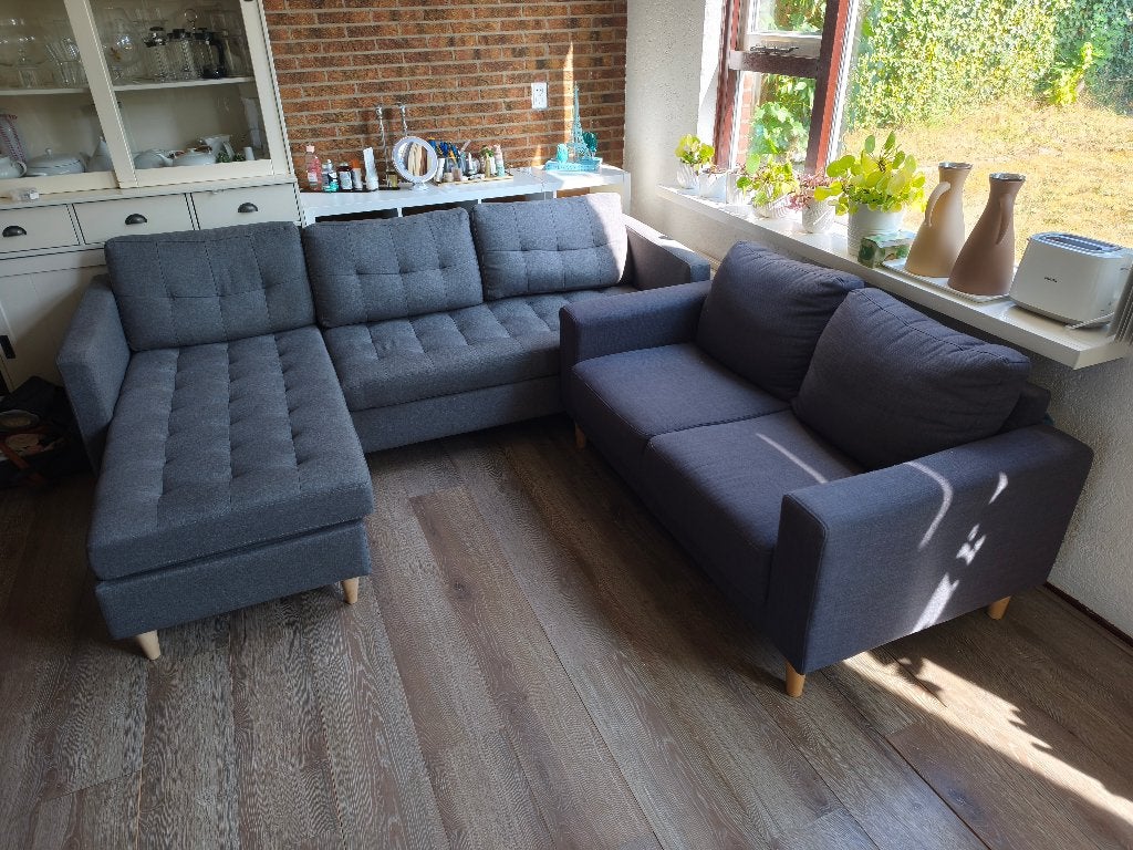 grijs/blauwgrijs hoekbank + 2 zits, Ophalen, Gebruikt, Hoekbank, Stof