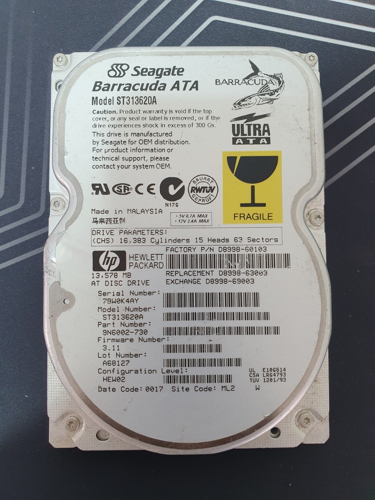 Seagate Barracuda ATA 13.5GB harde schijf – 3.5" IDE (PATA), Intern, Gebruikt, ., Ophalen of Verzenden