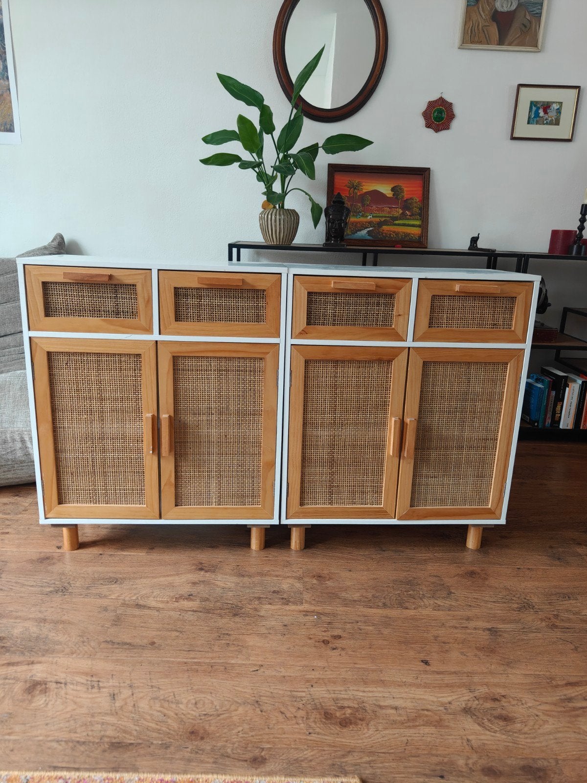 dressoir met rotan details, Huis en Inrichting, Kasten | Dressoirs, Ophalen, Zo goed als nieuw, 25 tot 50 cm, Overige houtsoorten