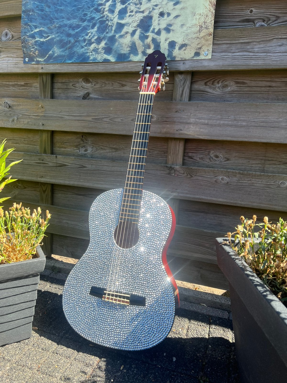 CUSTOM MADE GLITTER GITAAR, Muziek en Instrumenten, Ophalen, Zo goed als nieuw, Klassieke of Spaanse gitaar