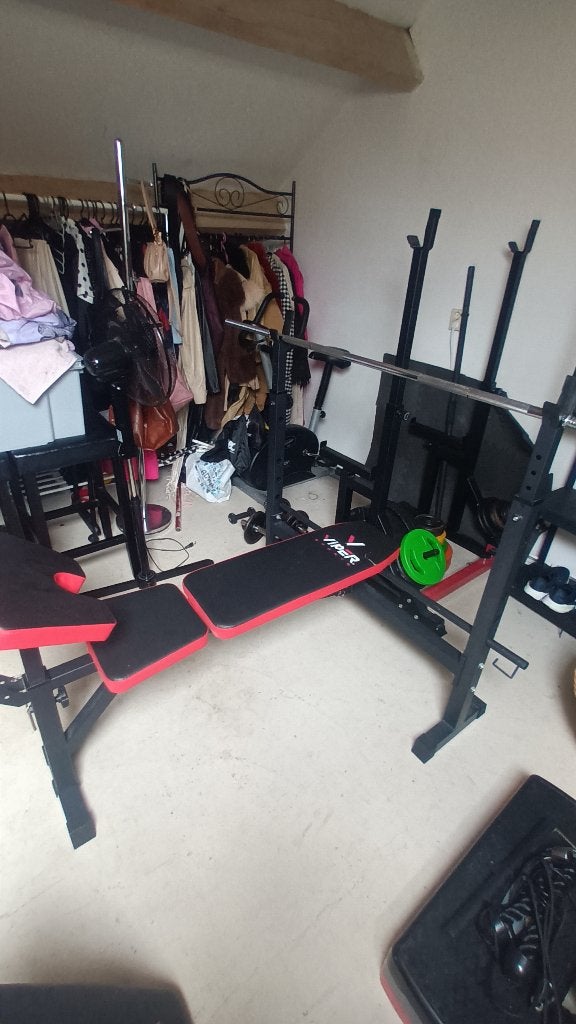 Benchpress met halterstang en gewichten, Sport en Fitness, Ophalen, Gebruikt, Armen, Fitnessbank