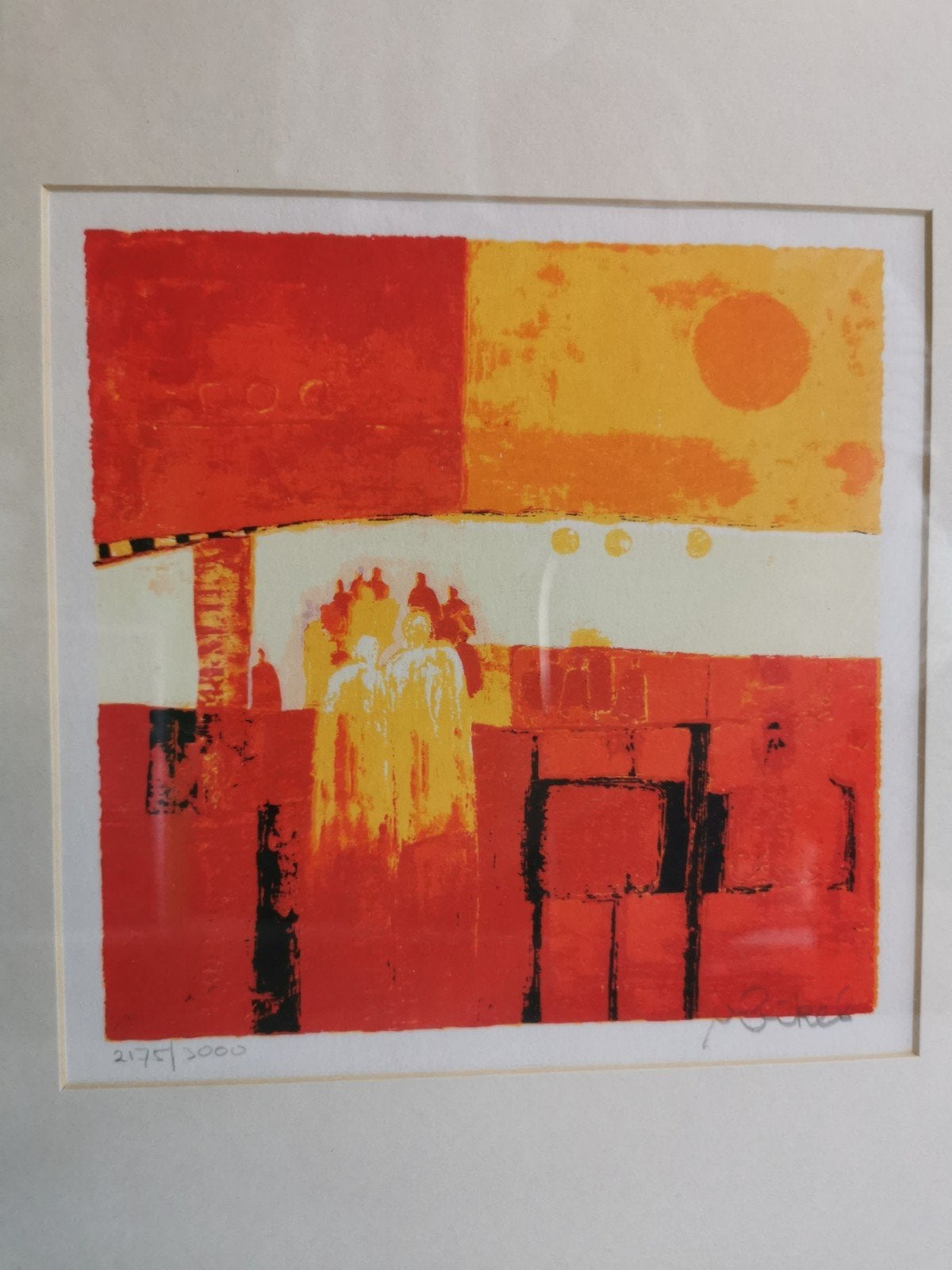 Abstracte zeefdruk Marjolijn van Ginkel, gesigneerd, Antiek en Kunst, Gelimiteerde oplage, Ophalen, Abstract, Zeefdruk