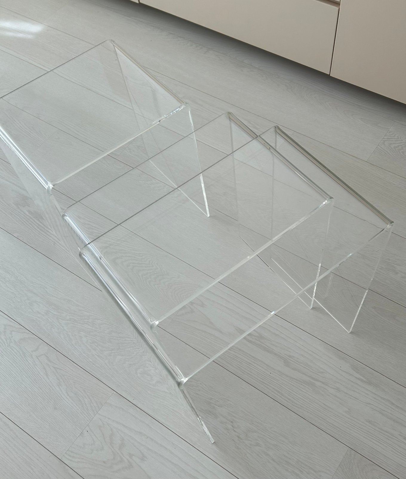 IKEA Plexiglas/Acryl Bijzettafel Set - 3 Delig, Huis en Inrichting, Gebruikt, Rechthoekig, Ophalen, 45 tot 60 cm