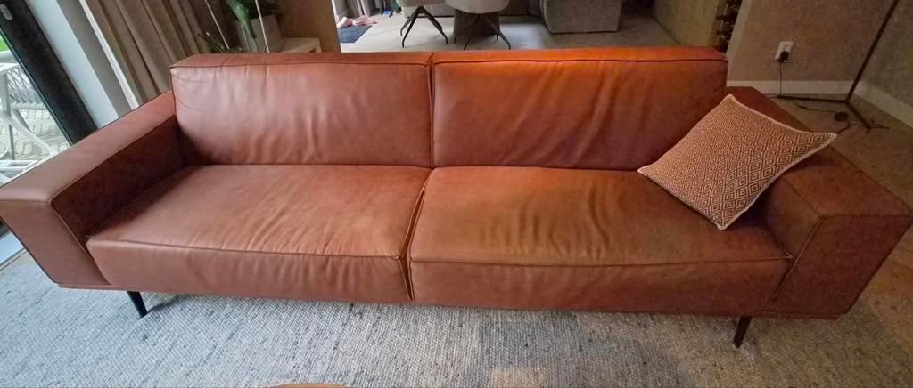 Gratis!!!!!! Luxe cognac leren 3,5-zits bank, Huis en Inrichting, Banken | Bankstellen, Gebruikt, Driepersoons, Ophalen of Verzenden