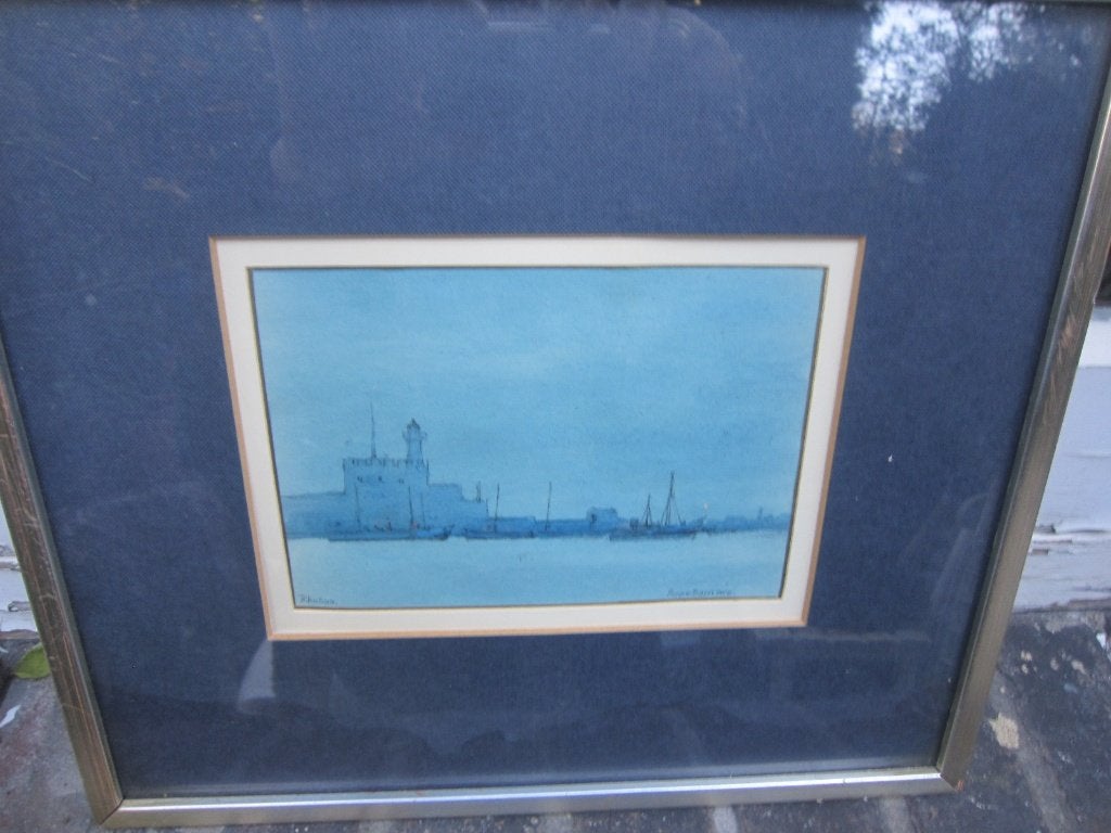 Poppe Damave, Mooi blauw werk van RHODOS, Antiek en Kunst, Kunst | Etsen en Gravures, Ophalen