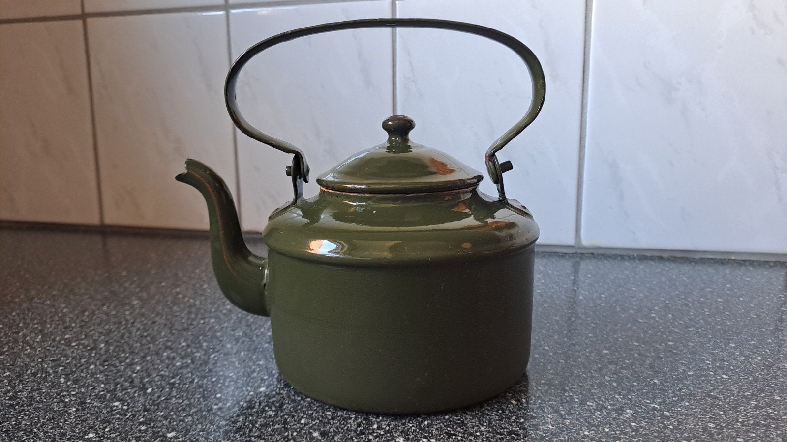 Vintage Groene Emaille Waterketel, Ophalen of Verzenden