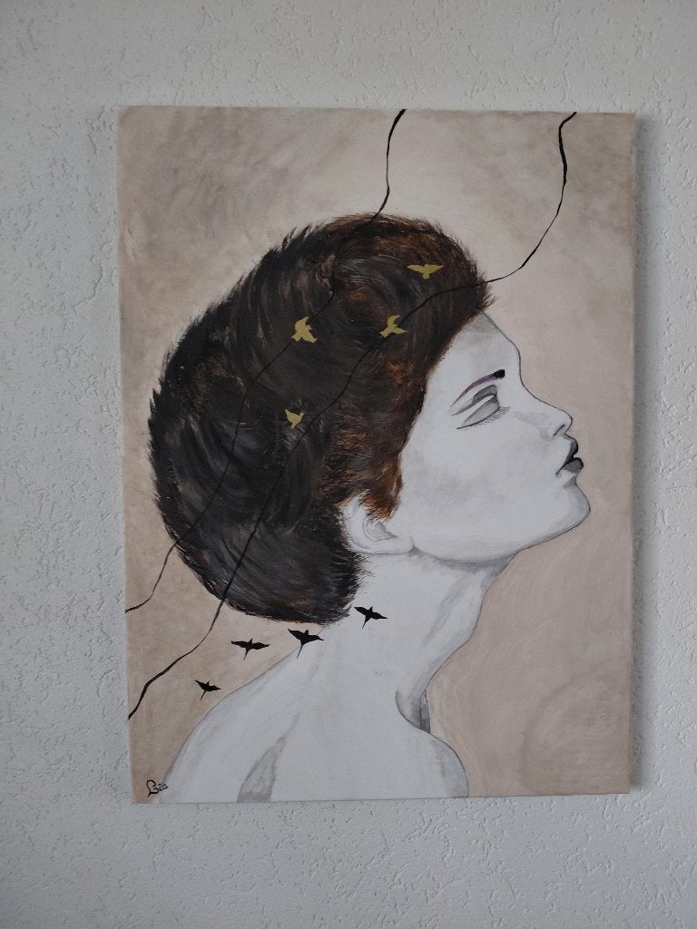 te koop 3 leuke schilderijen ,, vrouw,,, Nieuw, Ophalen of Verzenden, Schilderij, 75 tot 100 cm
