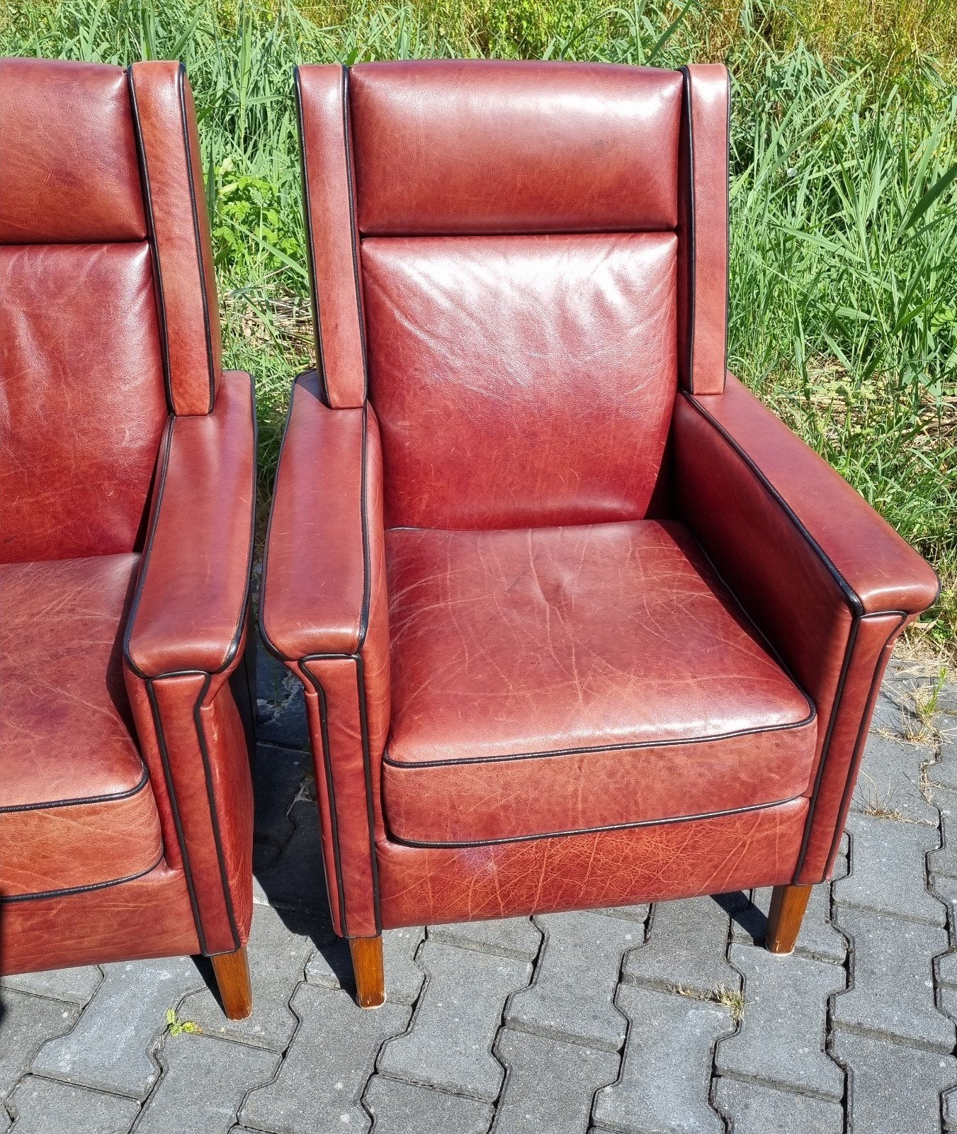 2x fijne Klassieke fauteuil rood bruin leer + BEZORGING, Gebruikt, ., Klassiek, Ophalen of Verzenden