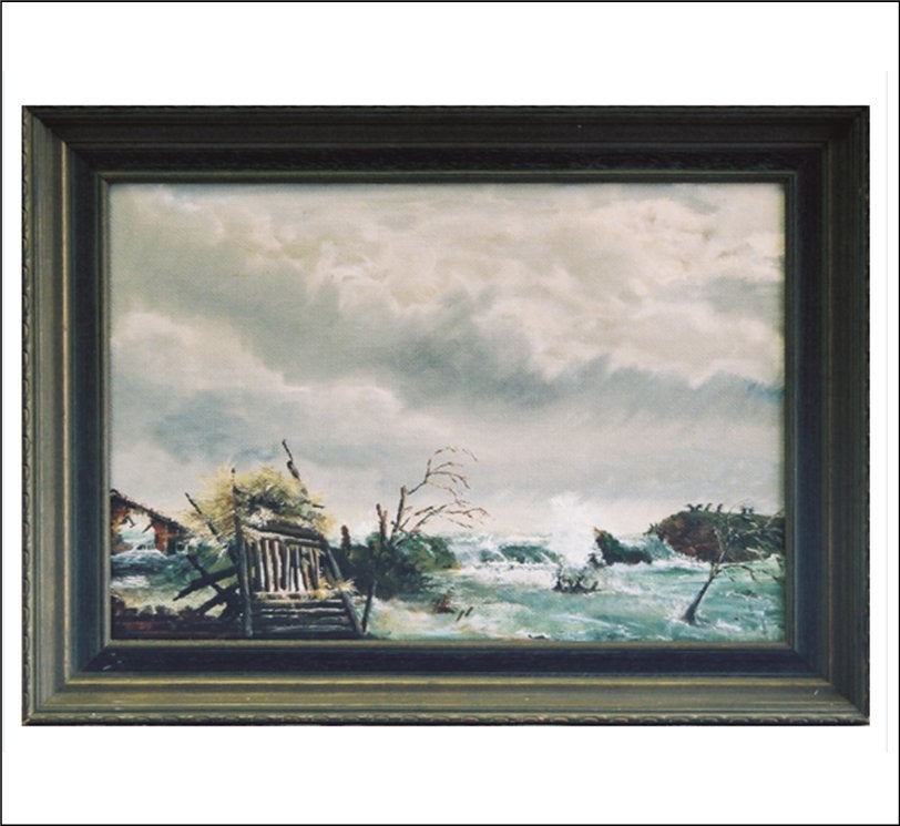 Schilderij.    1 Februari 1953: Watersnood de dijk breekt., Ophalen, Maritiem / water, Doek, Klassiek