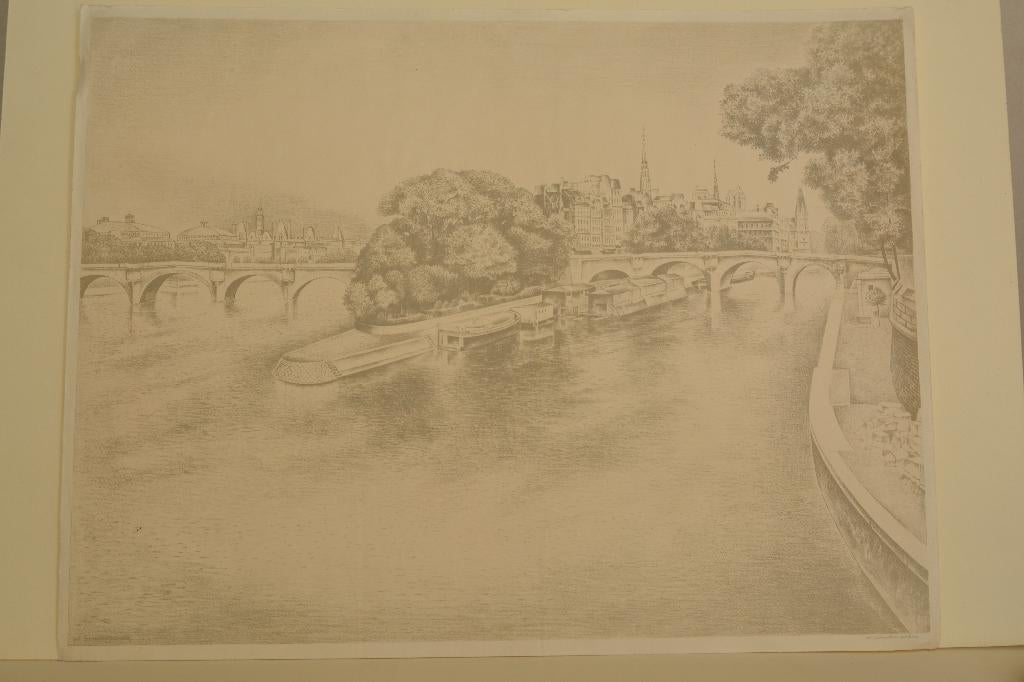 WIM SCHUHMACHER Litho PARIJS ÎLE DE LA CITÉ LITHO 1947 SP27, Verzenden