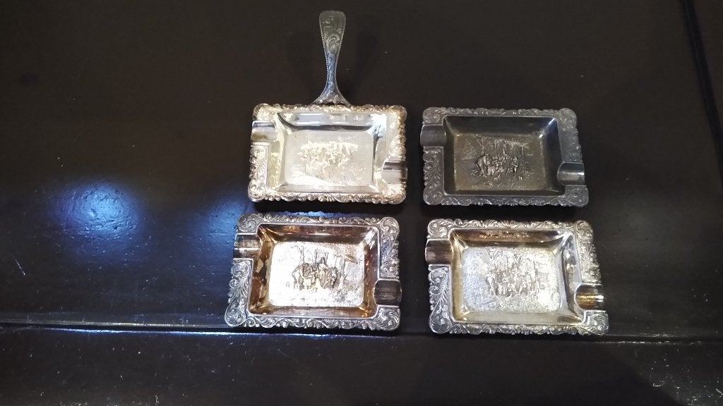 asbakjes 4 stuks verzilverd antiek oud 6 x 9 cm, Ophalen of Verzenden, Gebruikt, Asbak