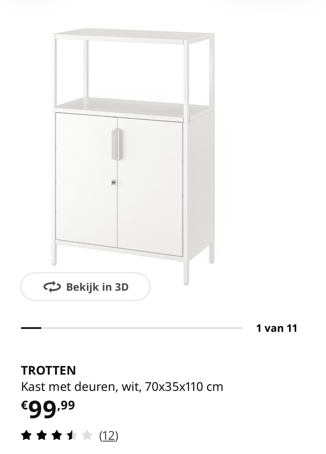 Trotten Witte opbergkast met planken en deuren, Ophalen, Zo goed als nieuw