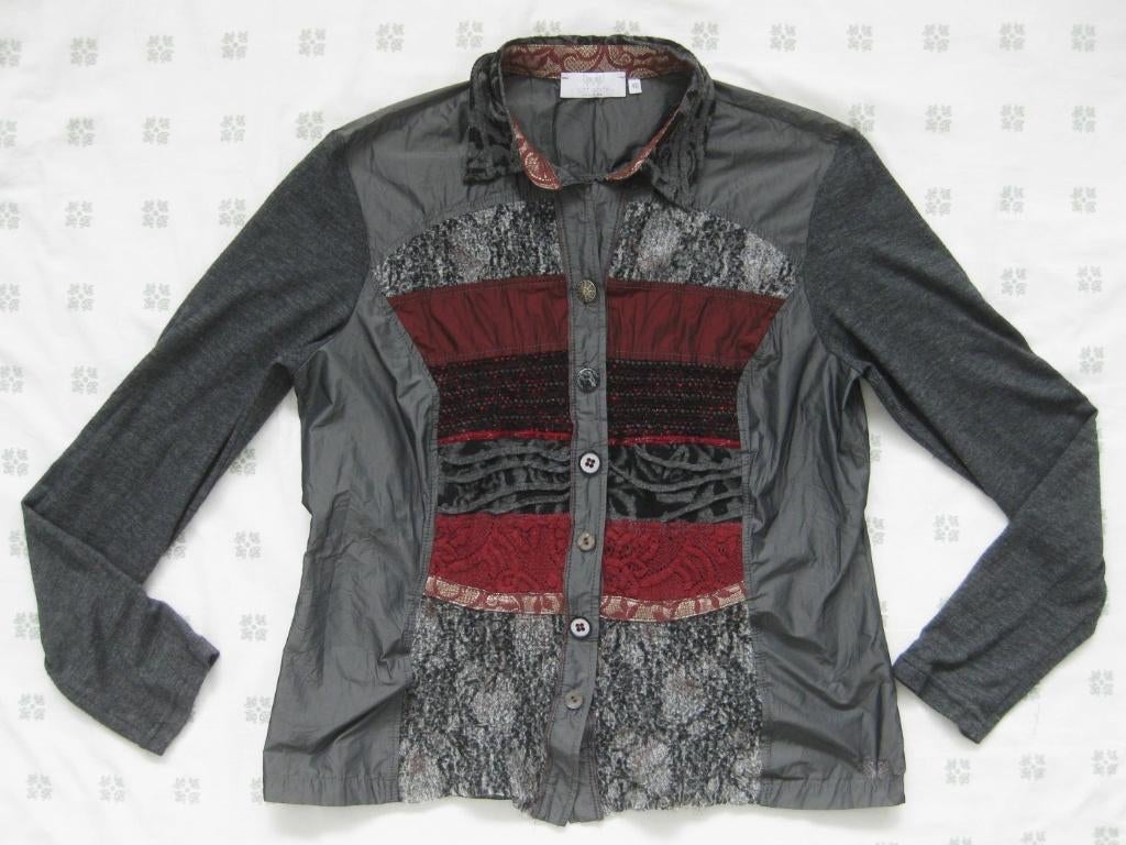 Just White blouse, grijs met donkerrood, maat 40, Maat 38/40 (M), Ophalen of Verzenden, Grijs, Just white