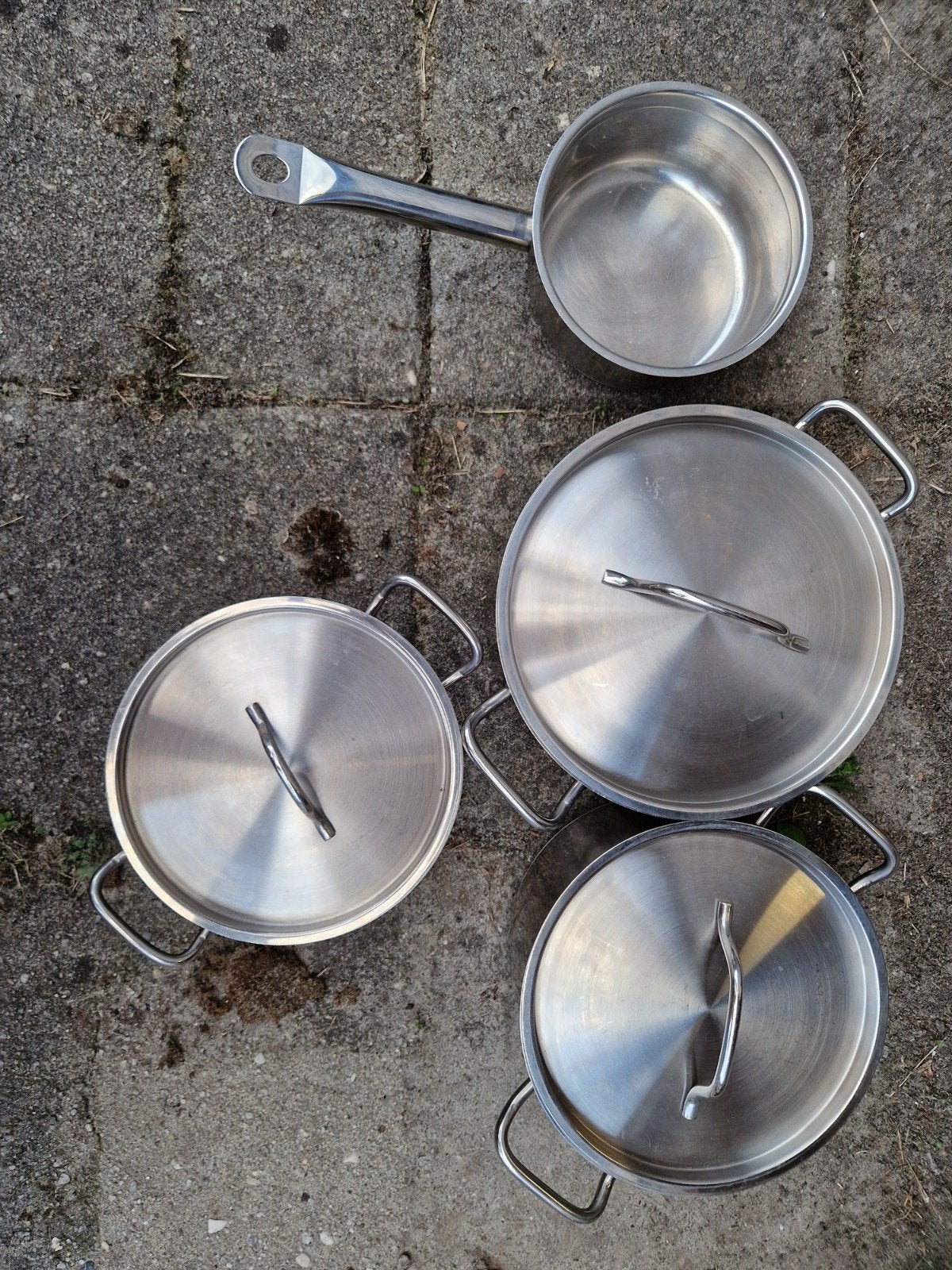 Complete pannenset van RVS - Diverse maten, Ophalen, Gebruikt, Rvs, Pannenset