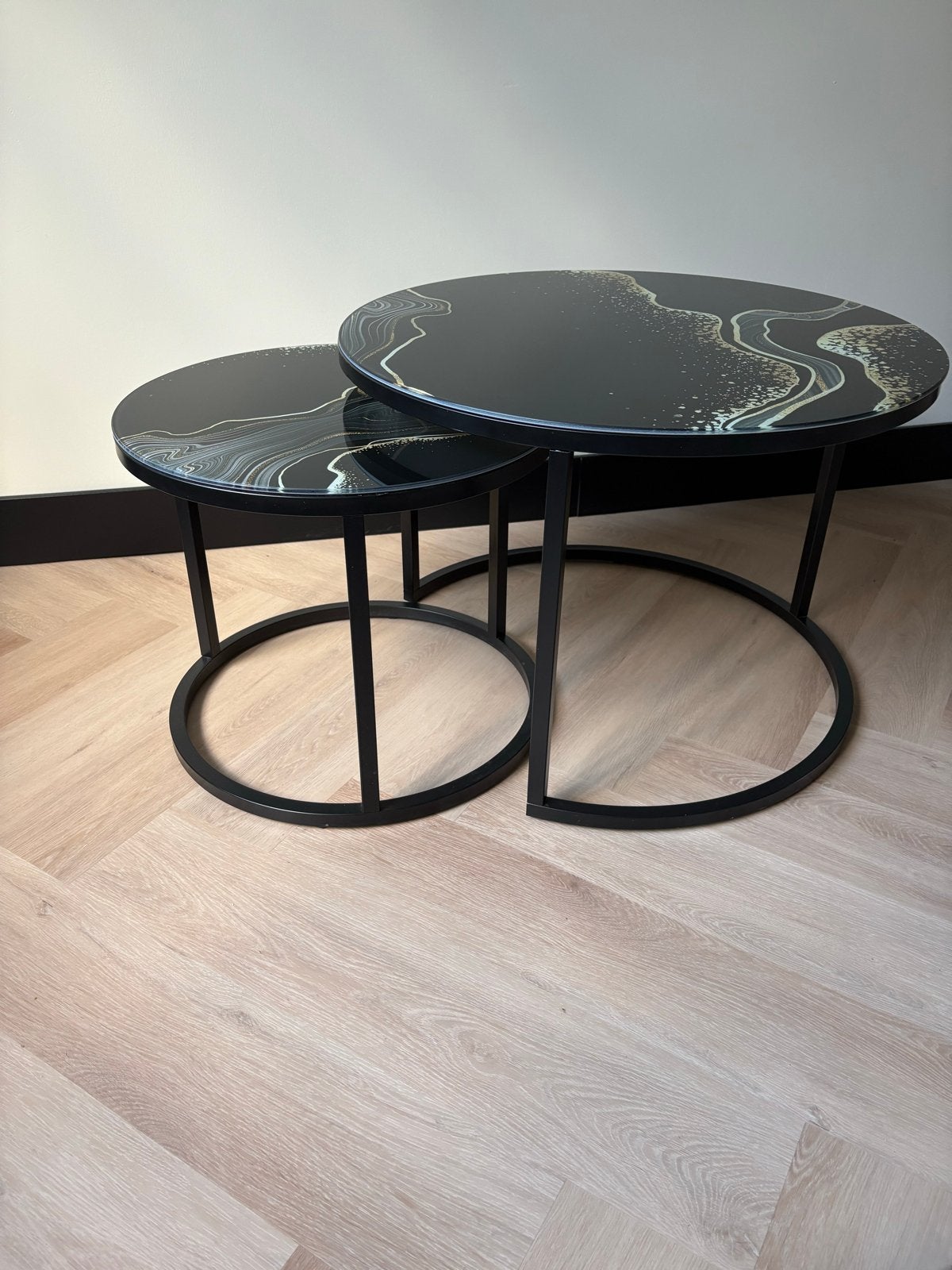 Foto 3 van Salontafel set van 2, zwart met goud/zilver marmerlook