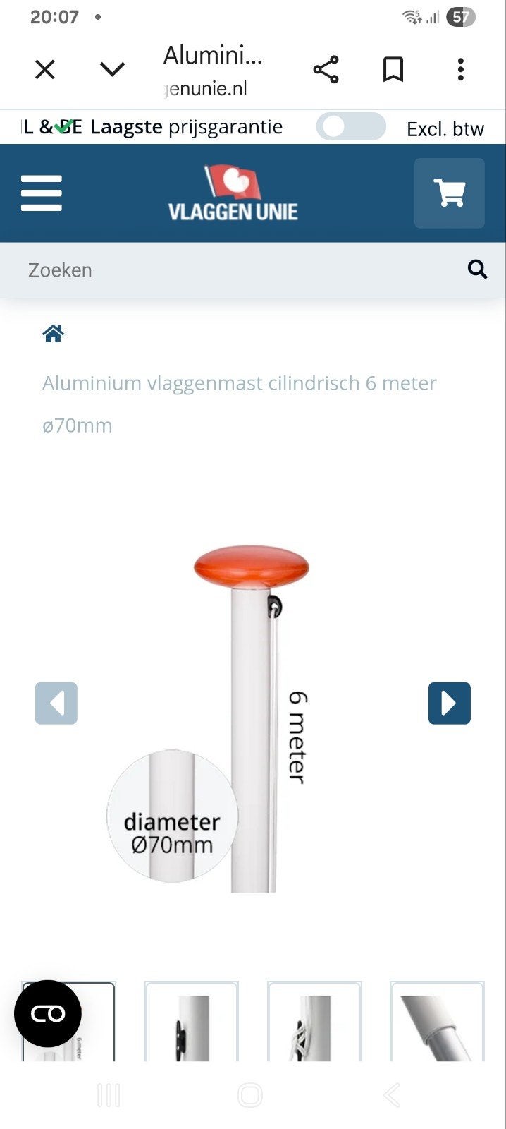 vlaggenmast nieuw 6 meter alminium, Diversen, Ophalen, Nieuw