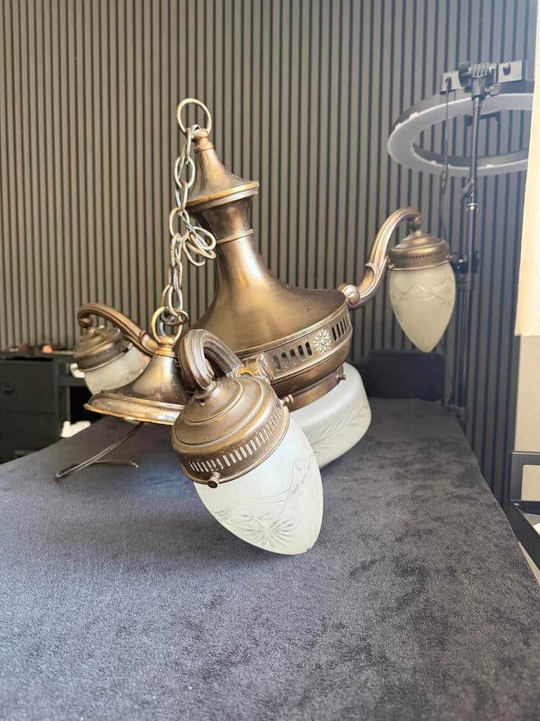 Antieke Kroonluchter Jaren '20-'30 - Art Deco Stijl, Huis en Inrichting, Lampen | Kroonluchters, Ophalen, Gebruikt, Metaal