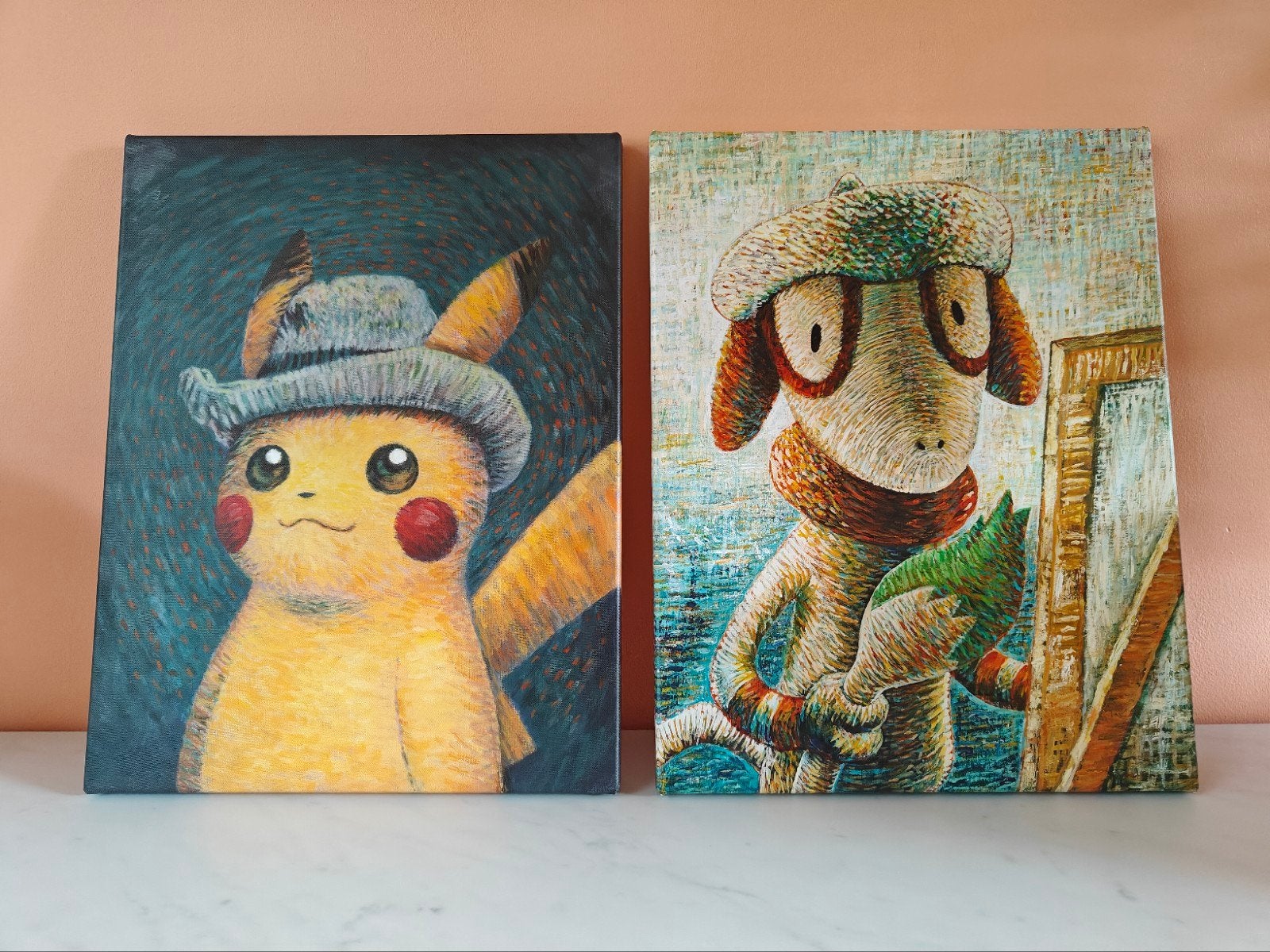 Pikachu van Gogh & Smeargle Canvas 45x35cm met Certificaat, Ophalen of Verzenden, Nieuw