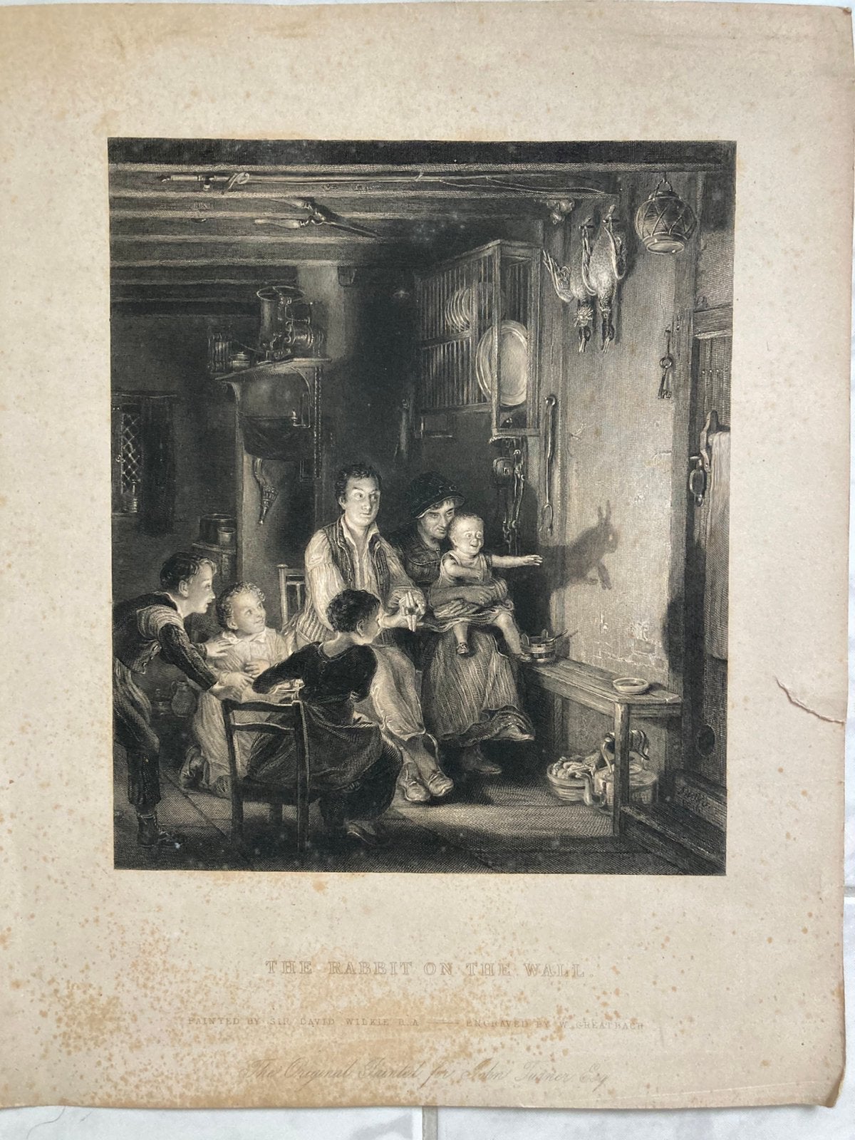 Gravure The rabbit on the wall, 1877, W. Greatbach, 19x17cm., Antiek en Kunst, Origineel, Dagelijks leven, 1800 - 1899, 19 cm