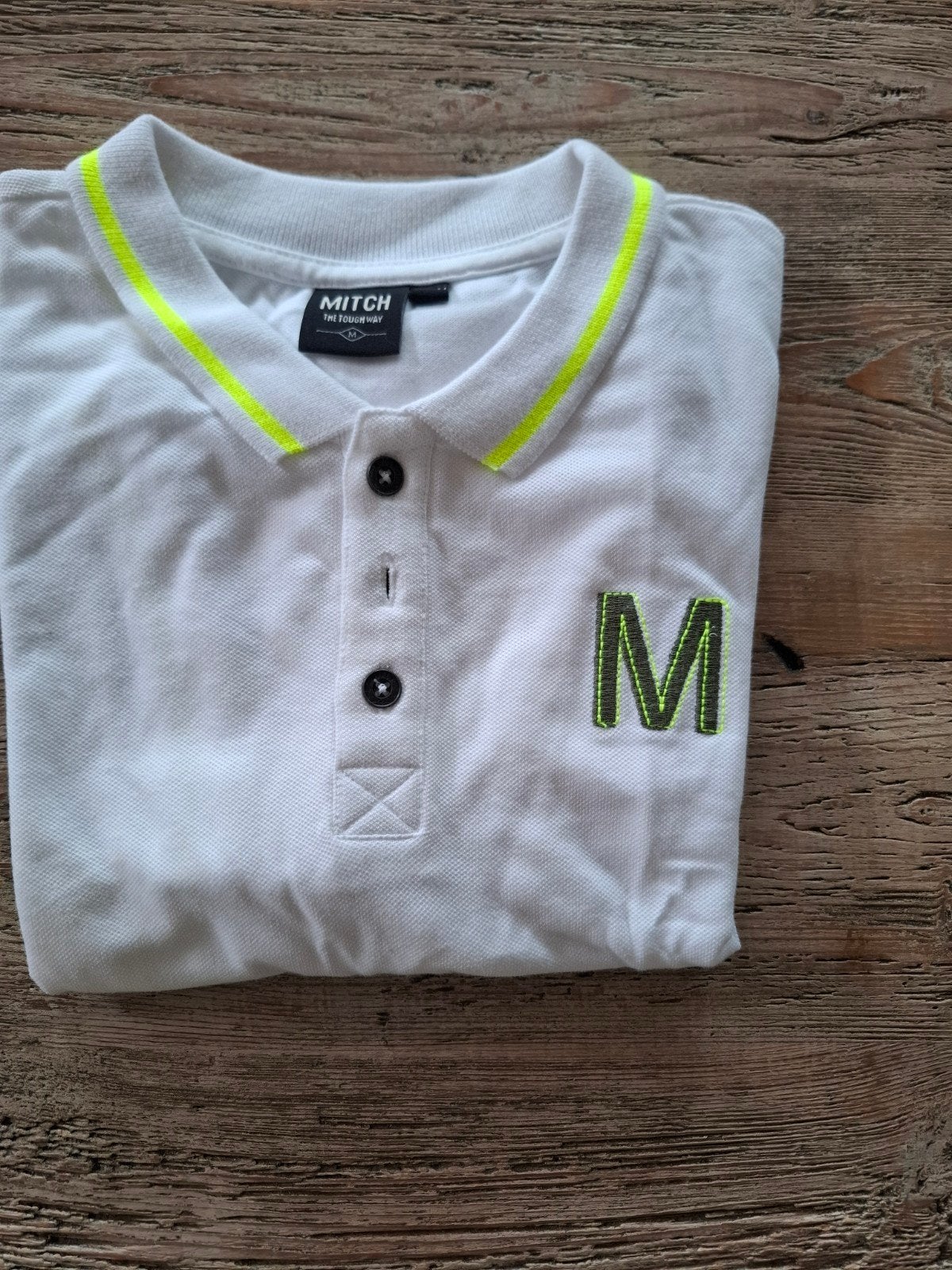 Mitch polo shirt wit/groen met neon accenten maat 158/164, Ophalen of Verzenden, Zo goed als nieuw, Shirt of Longsleeve, Jongen