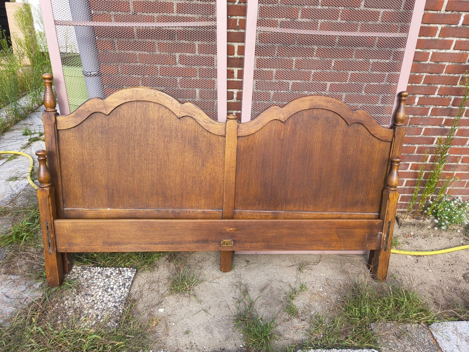 Vintage houten bedframe met spiraalbodem - Auping, Ophalen, Gebruikt, Bruin, 210 cm