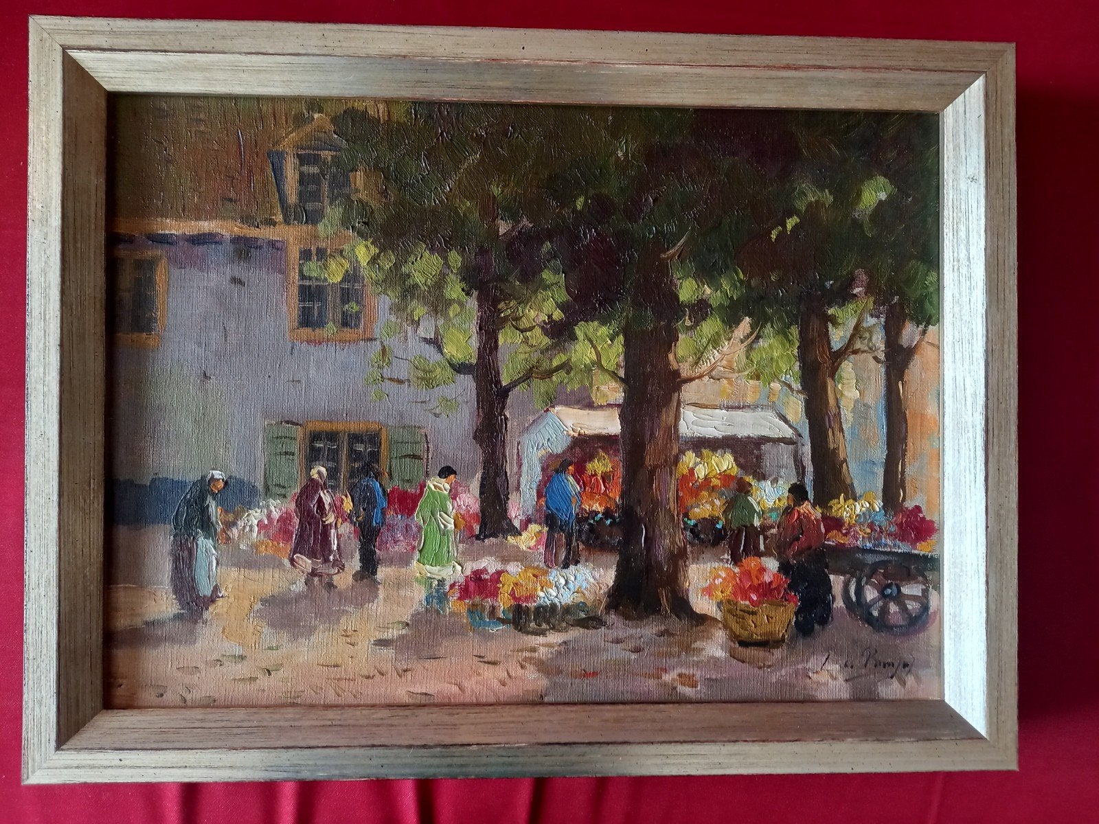 Chris de Bruijn jr. - Marktplein (34.5x45.5 cm), Antiek en Kunst, Realistisch, Stads- / dorpsgezicht, Doek, Verzenden