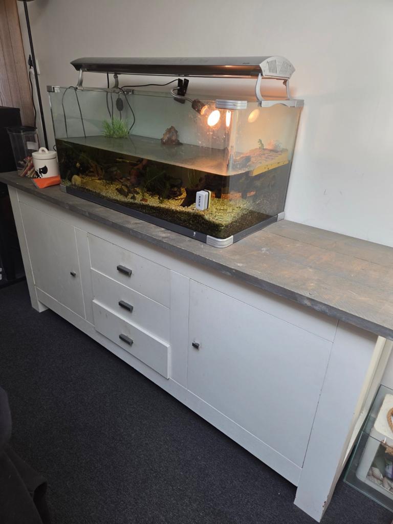 Kast met steigerhouten blad - 210x55x89 cm, Ophalen, Gebruikt, 200 cm of meer, Overige houtsoorten