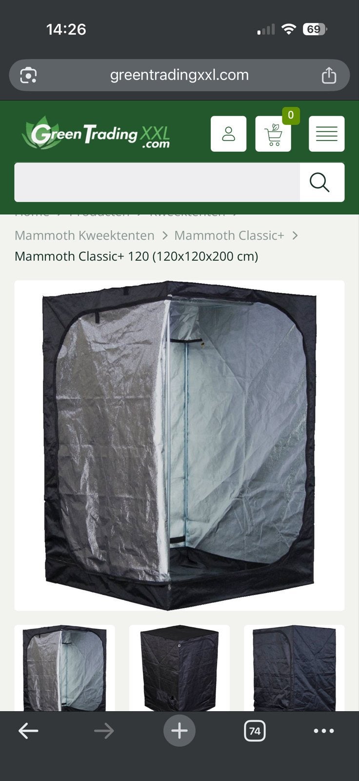 Mammoth Classic+ 120 Kweektent (120x120x200 cm), Ophalen, Gebruikt, Kweektent