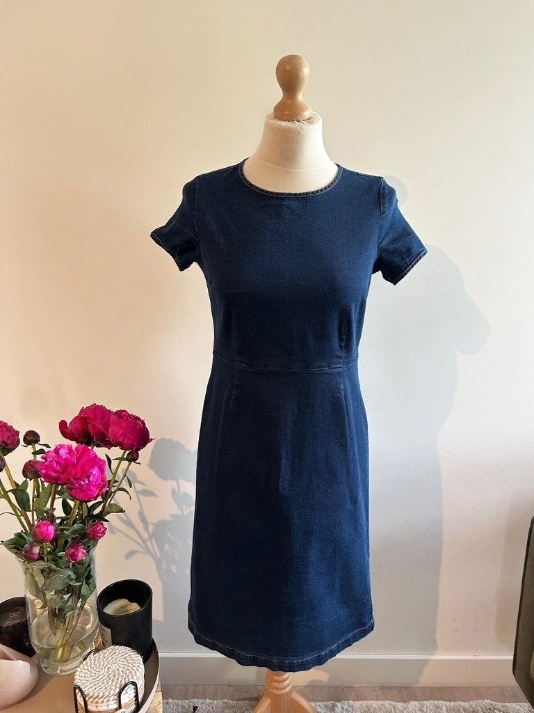 King Louie maat 36 retro spijker jeans jurk 3306, Kleding | Dames, Blauw, Ophalen of Verzenden, Zo goed als nieuw, Knielengte