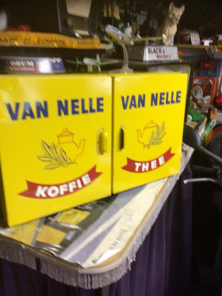 Vintage Van Nelle Koffie & Thee Blik - Geel, Verzamelen, Merken en Reclamevoorwerpen, Ophalen of Verzenden