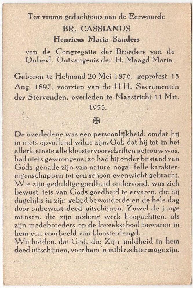 broeder Henricus M. Sanders 1876 Helmond + 1953 Maastricht, Verzamelen, Ophalen of Verzenden
