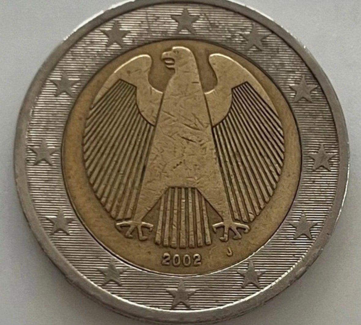 Zeldzame 2 euro munt Duitsland 2002 met drukfout J, Ophalen of Verzenden, Duitsland, 2 euro, Losse munt